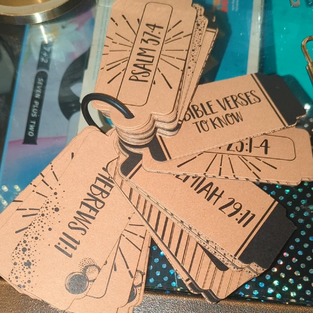 Bible Verses 50 Flash Cards Set - Tan & Black - Picture 1 of 2